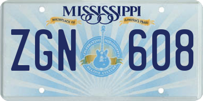MS license plate ZGN608