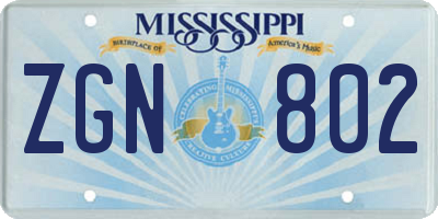 MS license plate ZGN802