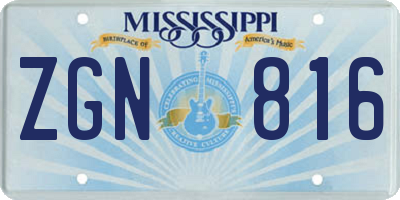 MS license plate ZGN816
