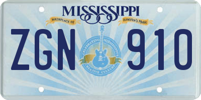 MS license plate ZGN910