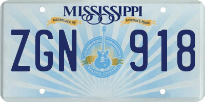 MS license plate ZGN918
