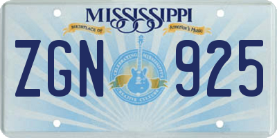 MS license plate ZGN925