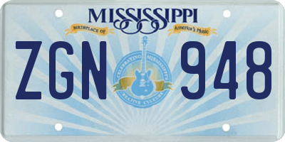 MS license plate ZGN948