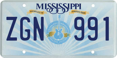 MS license plate ZGN991