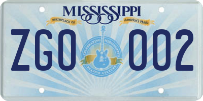 MS license plate ZGO002