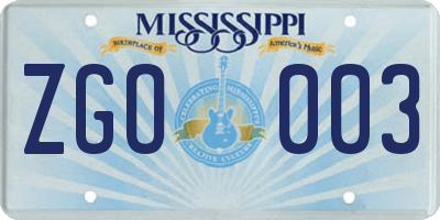 MS license plate ZGO003