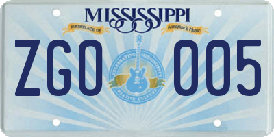 MS license plate ZGO005