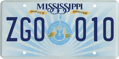MS license plate ZGO010