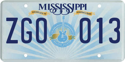 MS license plate ZGO013