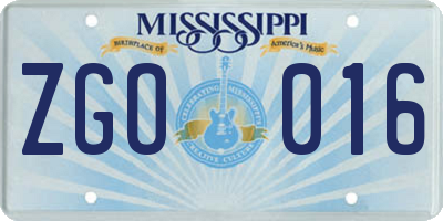 MS license plate ZGO016