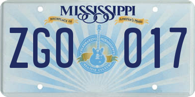 MS license plate ZGO017