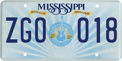 MS license plate ZGO018