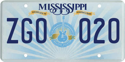 MS license plate ZGO020