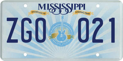 MS license plate ZGO021