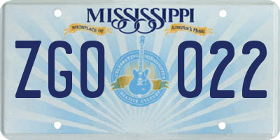 MS license plate ZGO022