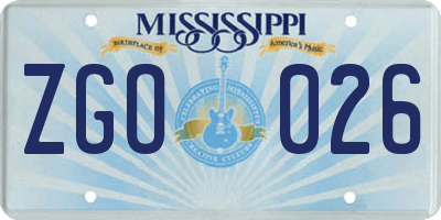 MS license plate ZGO026