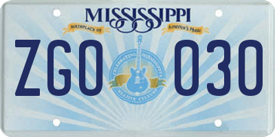 MS license plate ZGO030