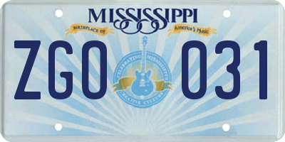 MS license plate ZGO031