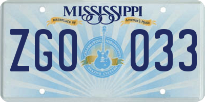 MS license plate ZGO033