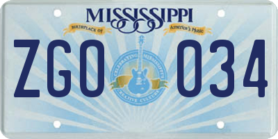 MS license plate ZGO034