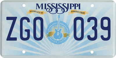 MS license plate ZGO039