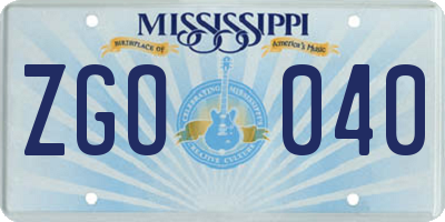 MS license plate ZGO040