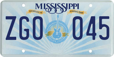MS license plate ZGO045