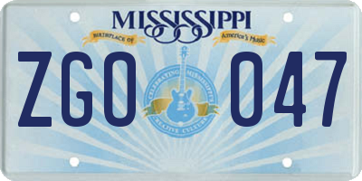 MS license plate ZGO047