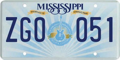 MS license plate ZGO051