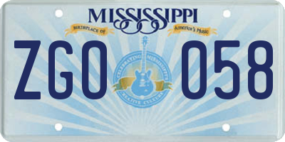 MS license plate ZGO058