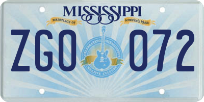 MS license plate ZGO072