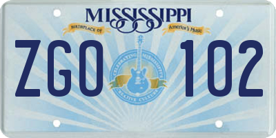 MS license plate ZGO102
