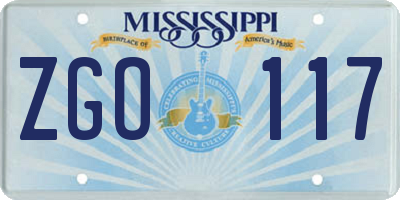 MS license plate ZGO117