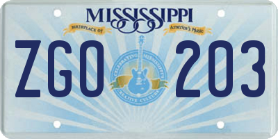 MS license plate ZGO203