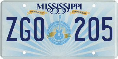 MS license plate ZGO205