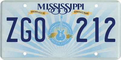 MS license plate ZGO212