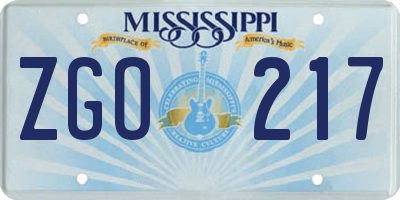 MS license plate ZGO217