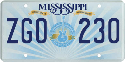 MS license plate ZGO230