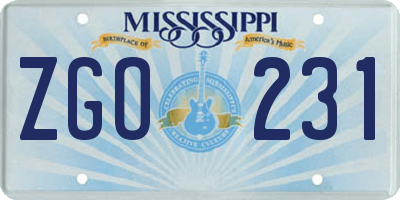 MS license plate ZGO231