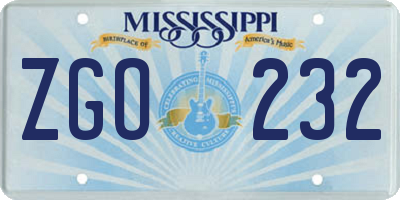 MS license plate ZGO232