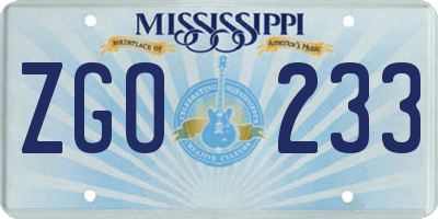 MS license plate ZGO233