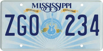 MS license plate ZGO234