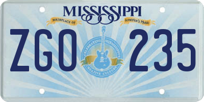 MS license plate ZGO235