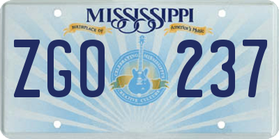 MS license plate ZGO237