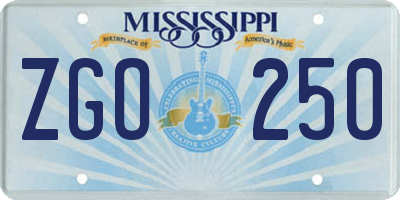 MS license plate ZGO250
