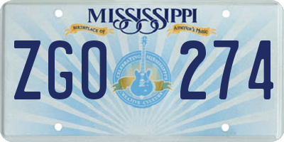 MS license plate ZGO274
