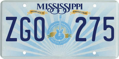 MS license plate ZGO275
