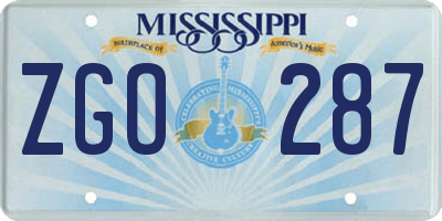 MS license plate ZGO287