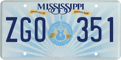 MS license plate ZGO351