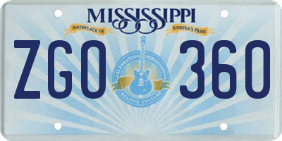 MS license plate ZGO360